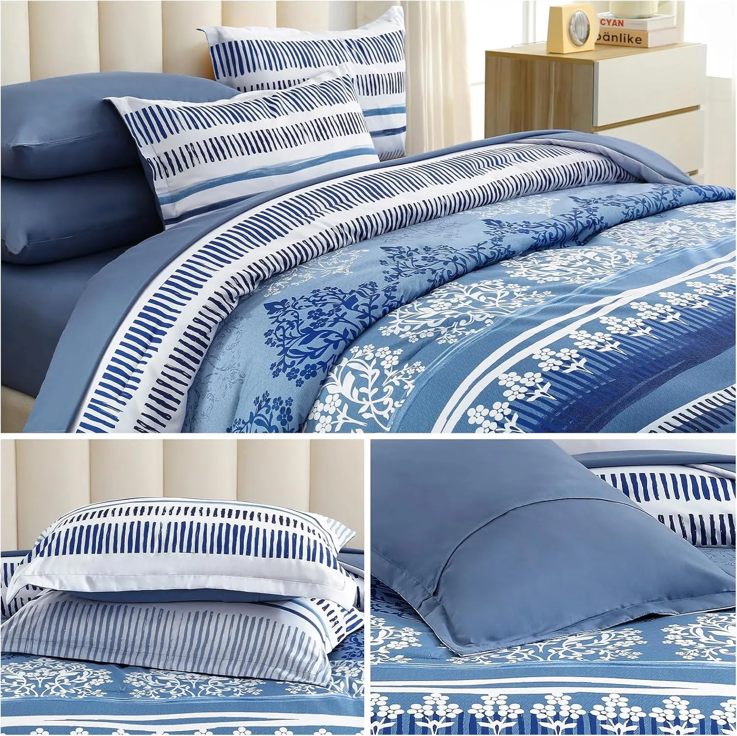 Mybedsoul 7 Pieces Comforter Set King Size Bed in a Bag Boho Bedding Set Soft Lightweight Microfiber Bohemian Bed Set with Pillowcases & Shams for All Season (King,104"x90")
