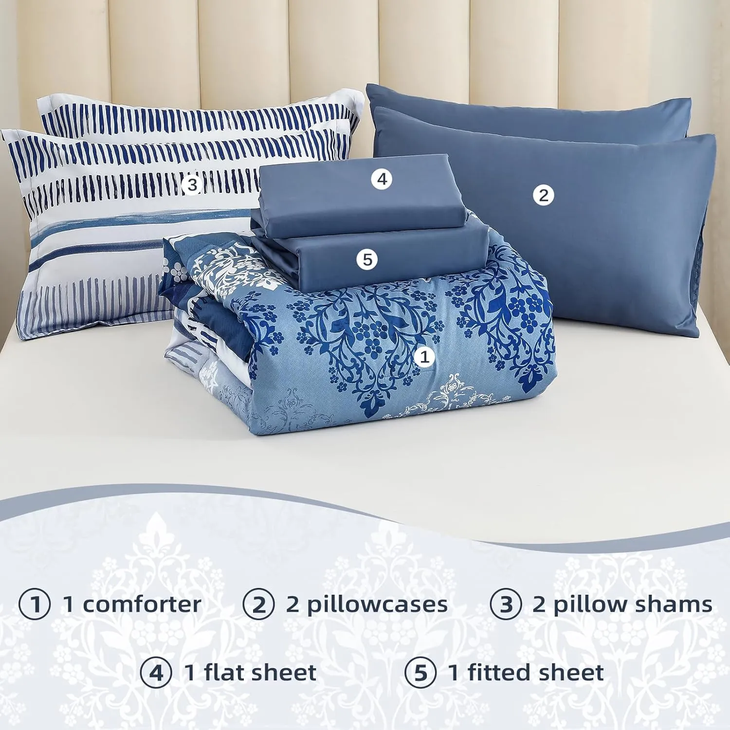 Mybedsoul 7 Pieces Comforter Set King Size Bed in a Bag Boho Bedding Set Soft Lightweight Microfiber Bohemian Bed Set with Pillowcases & Shams for All Season (King,104"x90")