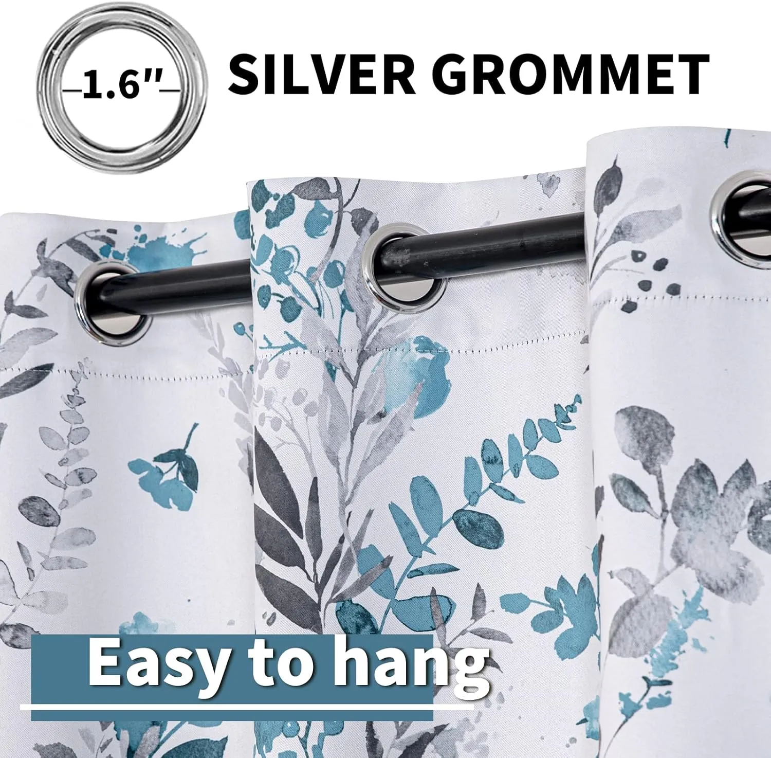 MYSKY HOME Living Room Curtains 84 inches Long Floral Blackout Curtains Room Darkening Thermal Insulated Panels Light Blocking Grommet Flower Drapes for Dining Room, 2 Panels, Turquoise