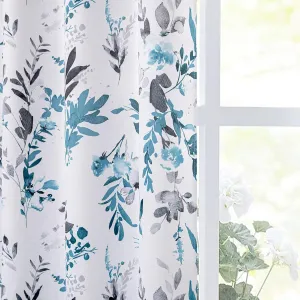 MYSKY HOME Living Room Curtains 84 inches Long Floral Blackout Curtains Room Darkening Thermal Insulated Panels Light Blocking Grommet Flower Drapes for Dining Room, 2 Panels, Turquoise