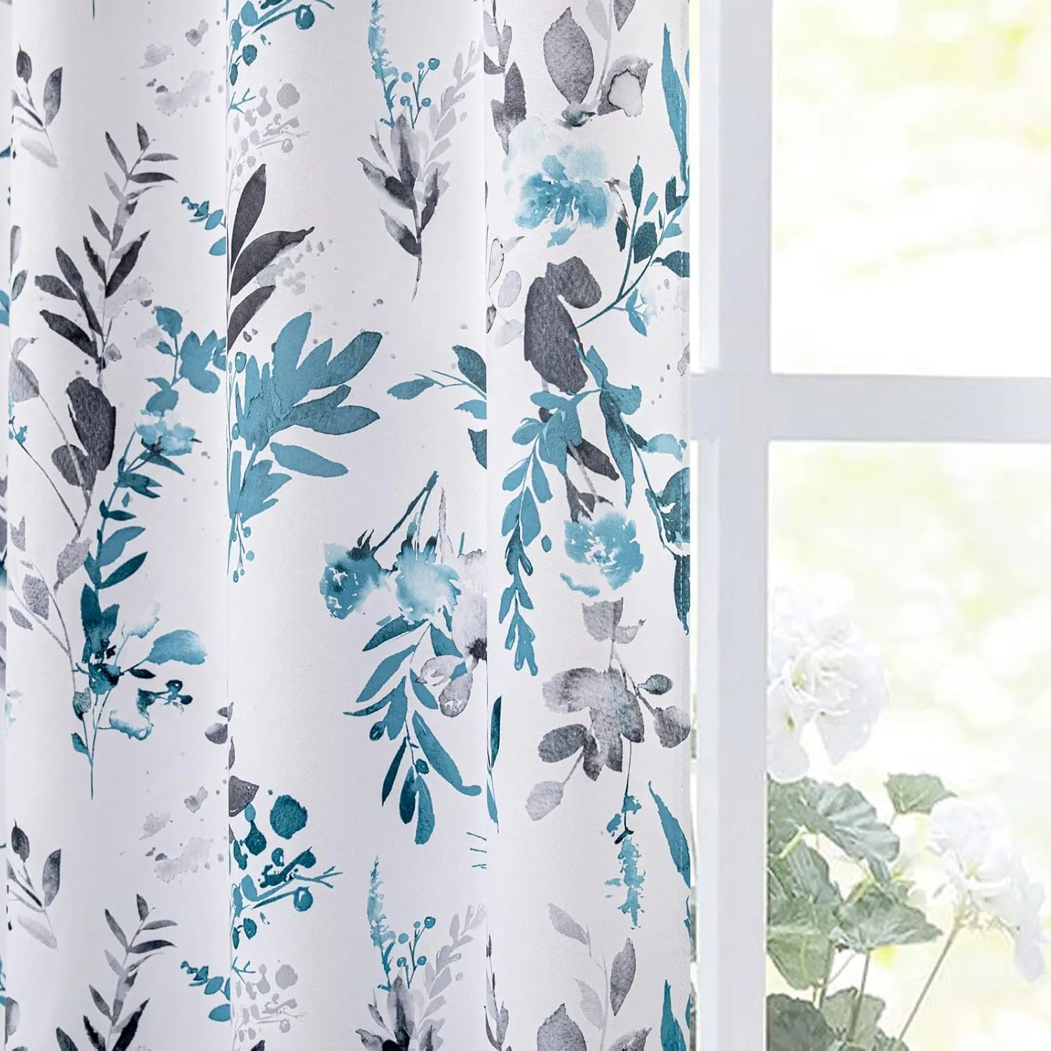 MYSKY HOME Living Room Curtains 84 inches Long Floral Blackout Curtains Room Darkening Thermal Insulated Panels Light Blocking Grommet Flower Drapes for Dining Room, 2 Panels, Turquoise