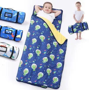 Nap Mat with Pillow Blanket Set: Sleeping Mats for Toddler Kids - Thick Large Roll up Slumber Bag for Daycare Preschool Kindergarten Boys Girls