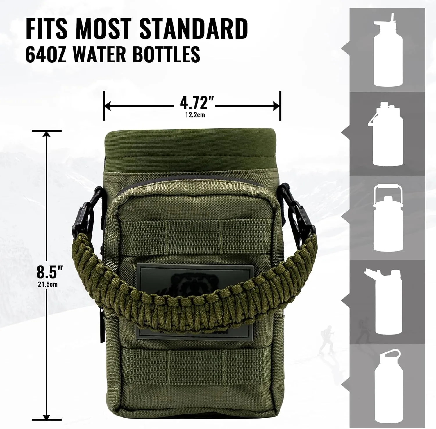 NATURE PIONEOR 32 64 128oz Tactical Water Bottle Pouch, Multi-Function Tactical Water Bottle Bag with Adjustable Shoulder Strap, Half/One Gallon Molle Strap Carrier Holder