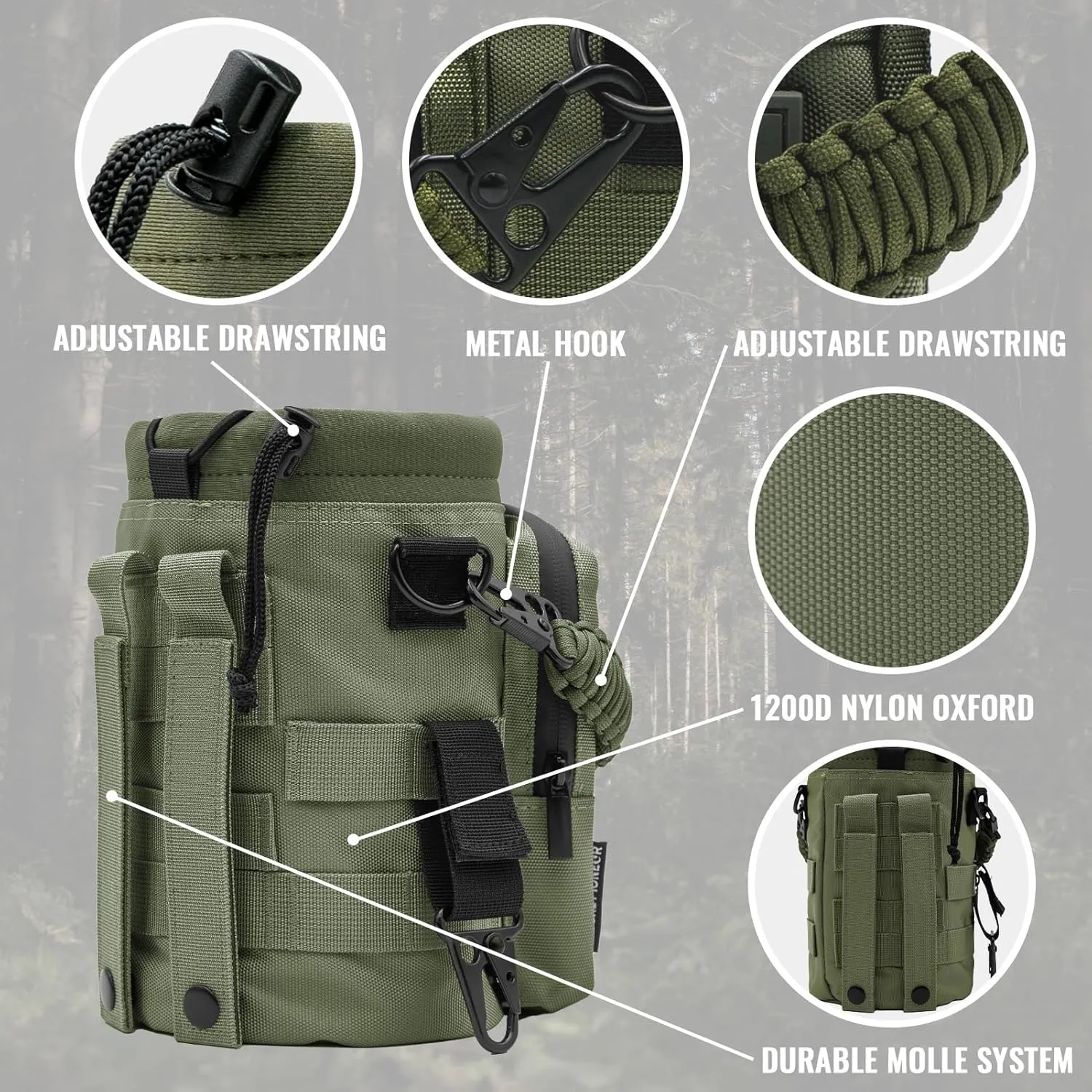 NATURE PIONEOR 32 64 128oz Tactical Water Bottle Pouch, Multi-Function Tactical Water Bottle Bag with Adjustable Shoulder Strap, Half/One Gallon Molle Strap Carrier Holder
