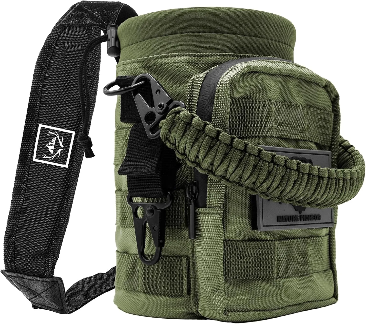 NATURE PIONEOR 32 64 128oz Tactical Water Bottle Pouch, Multi-Function Tactical Water Bottle Bag with Adjustable Shoulder Strap, Half/One Gallon Molle Strap Carrier Holder
