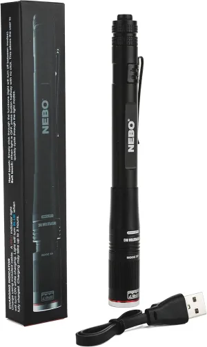 NEBO INSPECTOR RC Pen Light | 360 Lumens, 3 Light Modes, Rechargeable & AAA Battery Powered LED Flashlight, Waterproof, Compact & Durable, Pocket Clip for EDC, Includes USB Charging Cable