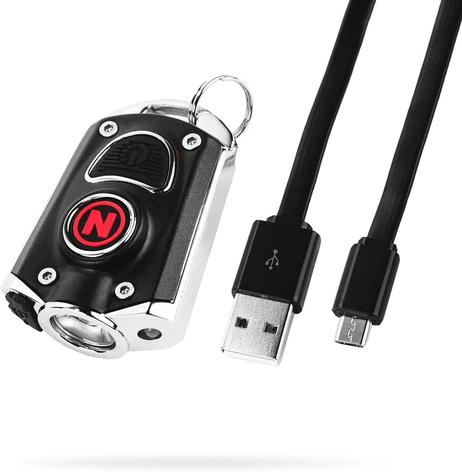 NEBO MYCRO Keychain Flashlight | 400 Lumens, 40 Hours Run Time, Rechargeable EDC Light With 6 Red, Green & White Modes, Water Resistant, Portable, Includes Charging Cable & Stainless Steel Necklace