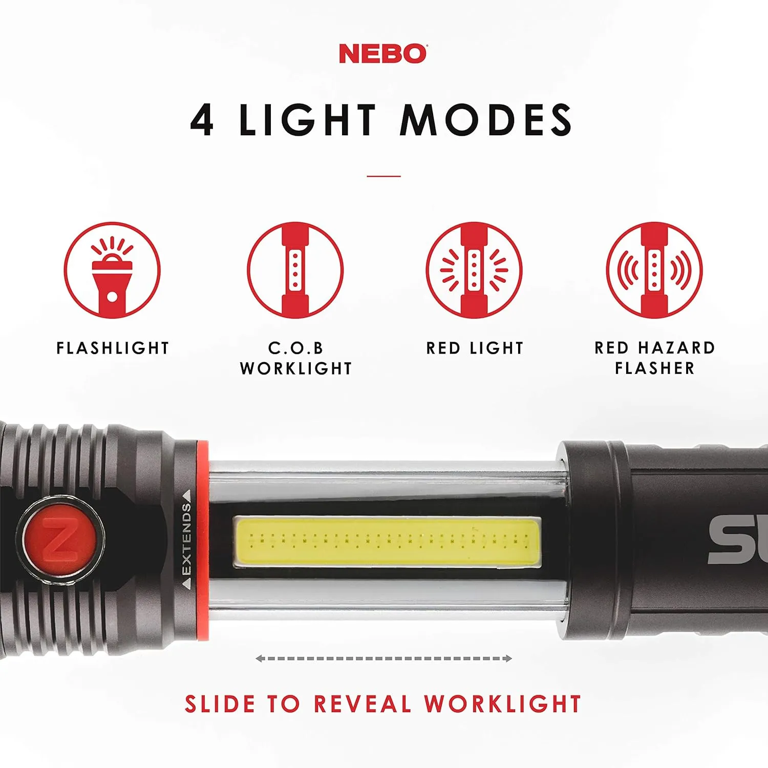 Nebo Slyde Rechargeable Flashlight with Work Light | Rechargeable Flashlight with 4 Light Modes and a Magnetic Base