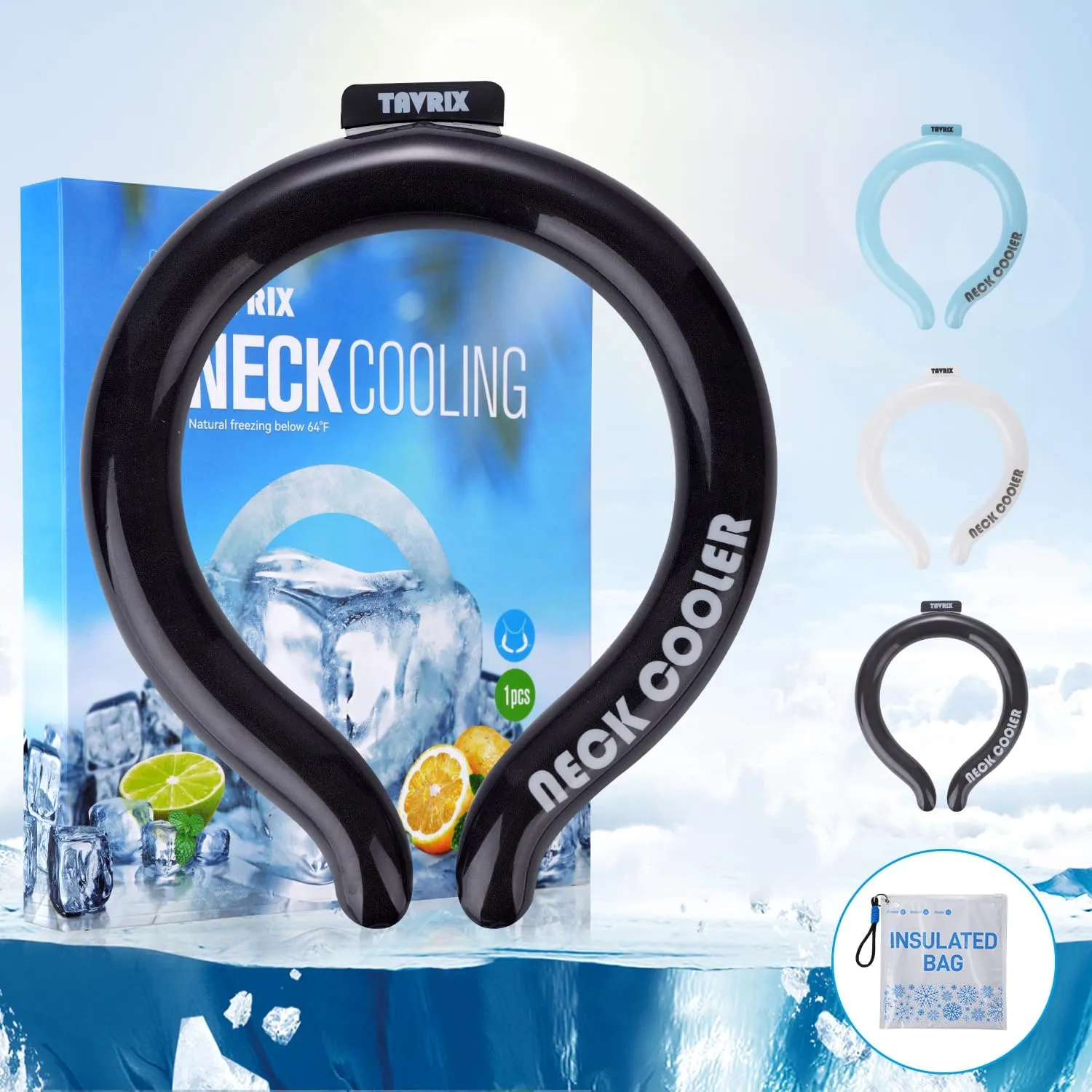 Neck Cooling Tube with Insulation Bag, Reusable Ice Ring for Instant Cooling, Freezes Below 64℉- Ideal for Hot Weather, Outdoor Sports, and Workers. Wearable Neck Cooler in Summer.(Black, L)