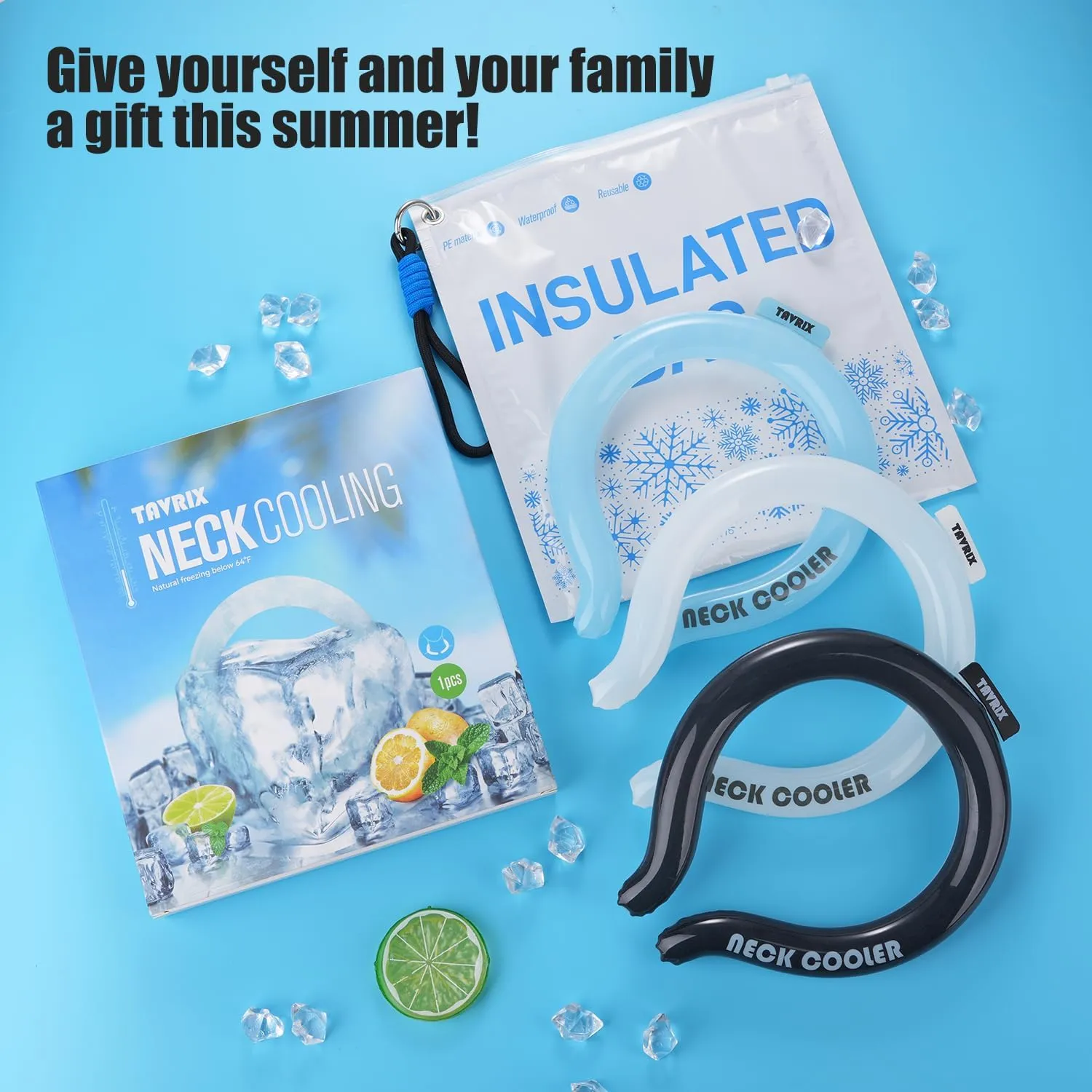Neck Cooling Tube with Insulation Bag, Reusable Ice Ring for Instant Cooling, Freezes Below 64℉- Ideal for Hot Weather, Outdoor Sports, and Workers. Wearable Neck Cooler in Summer.(Black, L)