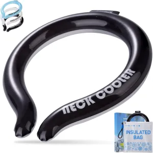 Neck Cooling Tube with Insulation Bag, Reusable Ice Ring for Instant Cooling, Freezes Below 64℉- Ideal for Hot Weather, Outdoor Sports, and Workers. Wearable Neck Cooler in Summer.(Black, L)