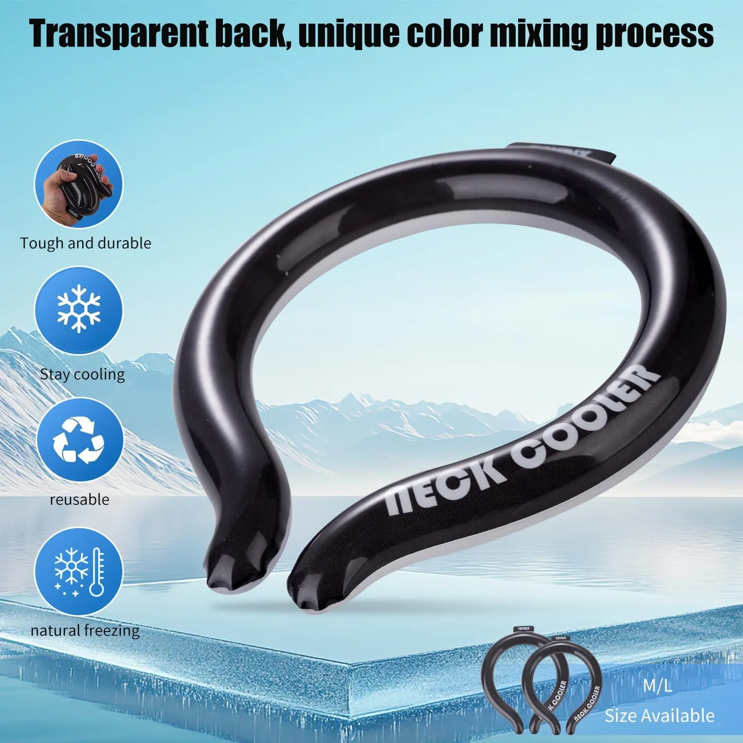 Neck Cooling Tube with Insulation Bag, Reusable Ice Ring for Instant Cooling, Freezes Below 64℉- Ideal for Hot Weather, Outdoor Sports, and Workers. Wearable Neck Cooler in Summer.(Black, L)