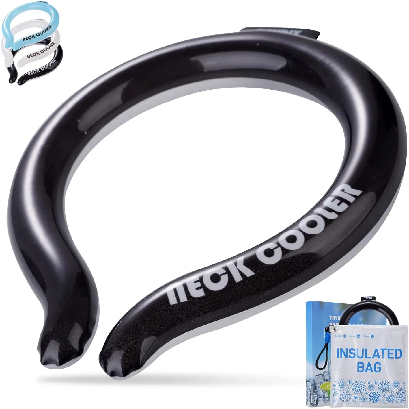 Neck Cooling Tube with Insulation Bag, Reusable Ice Ring for Instant Cooling, Freezes Below 64℉- Ideal for Hot Weather, Outdoor Sports, and Workers. Wearable Neck Cooler in Summer.(Black, L)