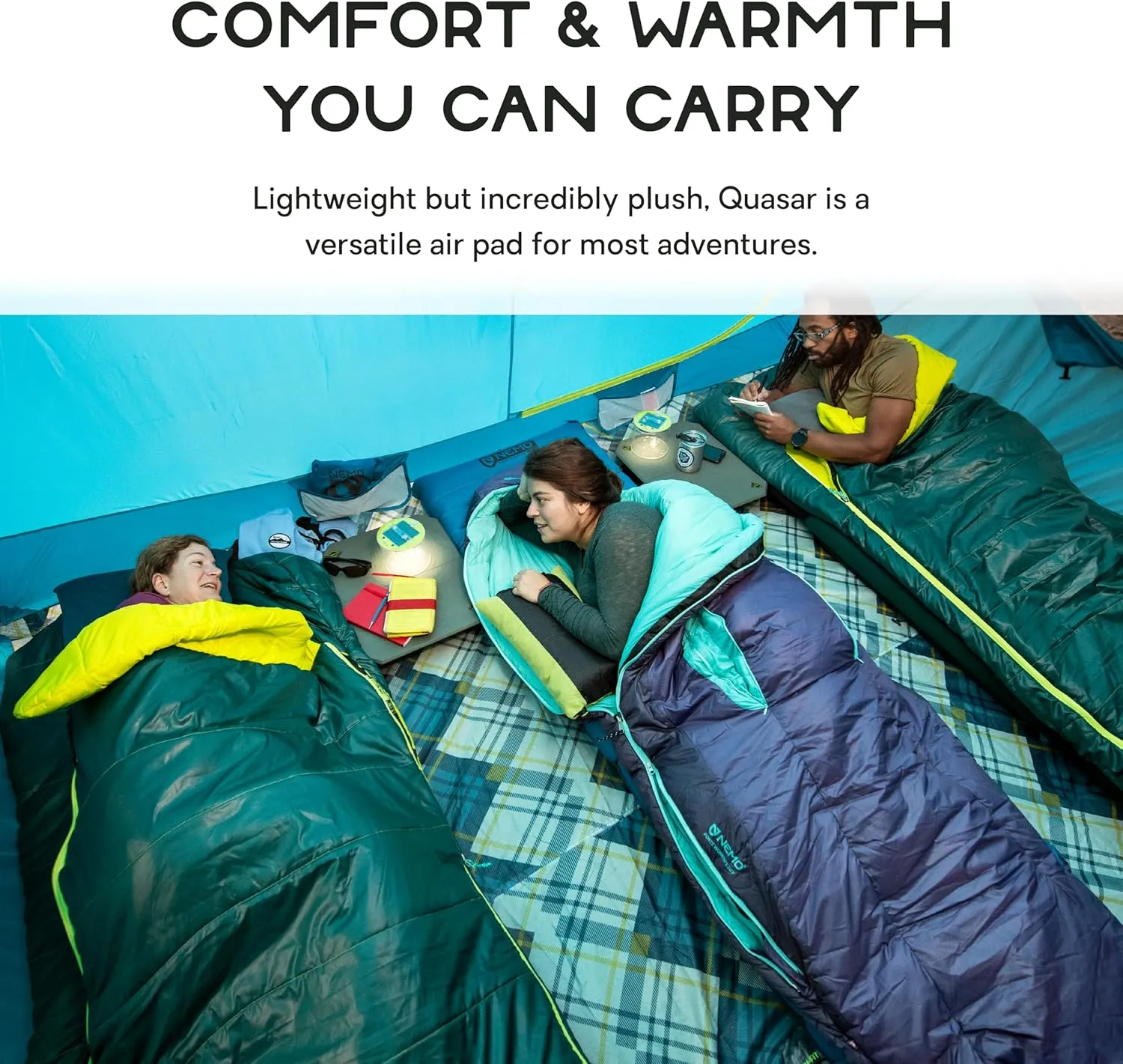 NEMO Equipment Quasar 3D Lightweight Sleeping Pad - Insulated Long Wide (76"x25") - Bluebird