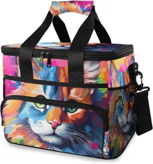Neon Cat Funny Cooler Bag Insulated Cooler Soft Sided Cooler 24 Can Portable Picnic Bag Large Leakproof Lunch Bag Box for Beach Grocery Camping Travel Car Men Women