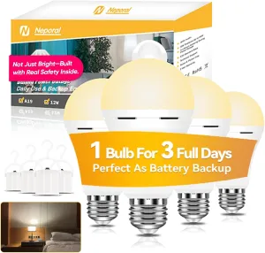 Neporal LITE PRO Rechargeable Light Bulbs, 2600mAh Large Battery Backup Light Bulbs, Perfect As Emergency Lights for Home, Hurricane Prepareness Item, E26/E27 (Soft White-2600mAh)