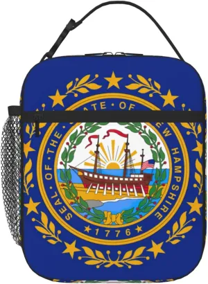 New Hampshire State Flag Print Unisex Beach Insulated Cooler Lunch Bag For Work, Travel 8x4x 10in Lunch Boxes