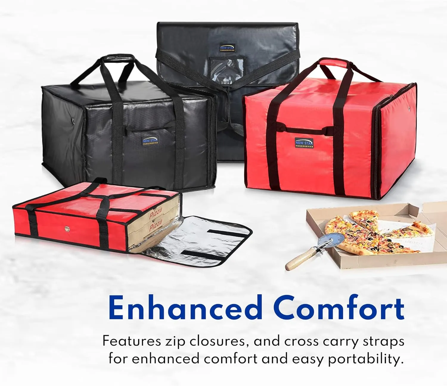 New Star Foodservice 51117 Insulated Pizza Delivery Bag, 20" by 20" by 5", Black