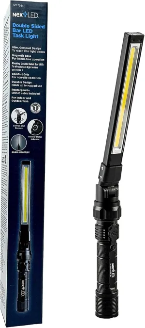 NextLED NT-7544 Double-Sided, Heavy Duty Folding LED Rechargeable Work Light, 600x2 Lumen, Slim Mechanic Light with Magnet, W/Top Light, Aluminum Body, Magnetic Flashlight for Auto Repair/Inspection