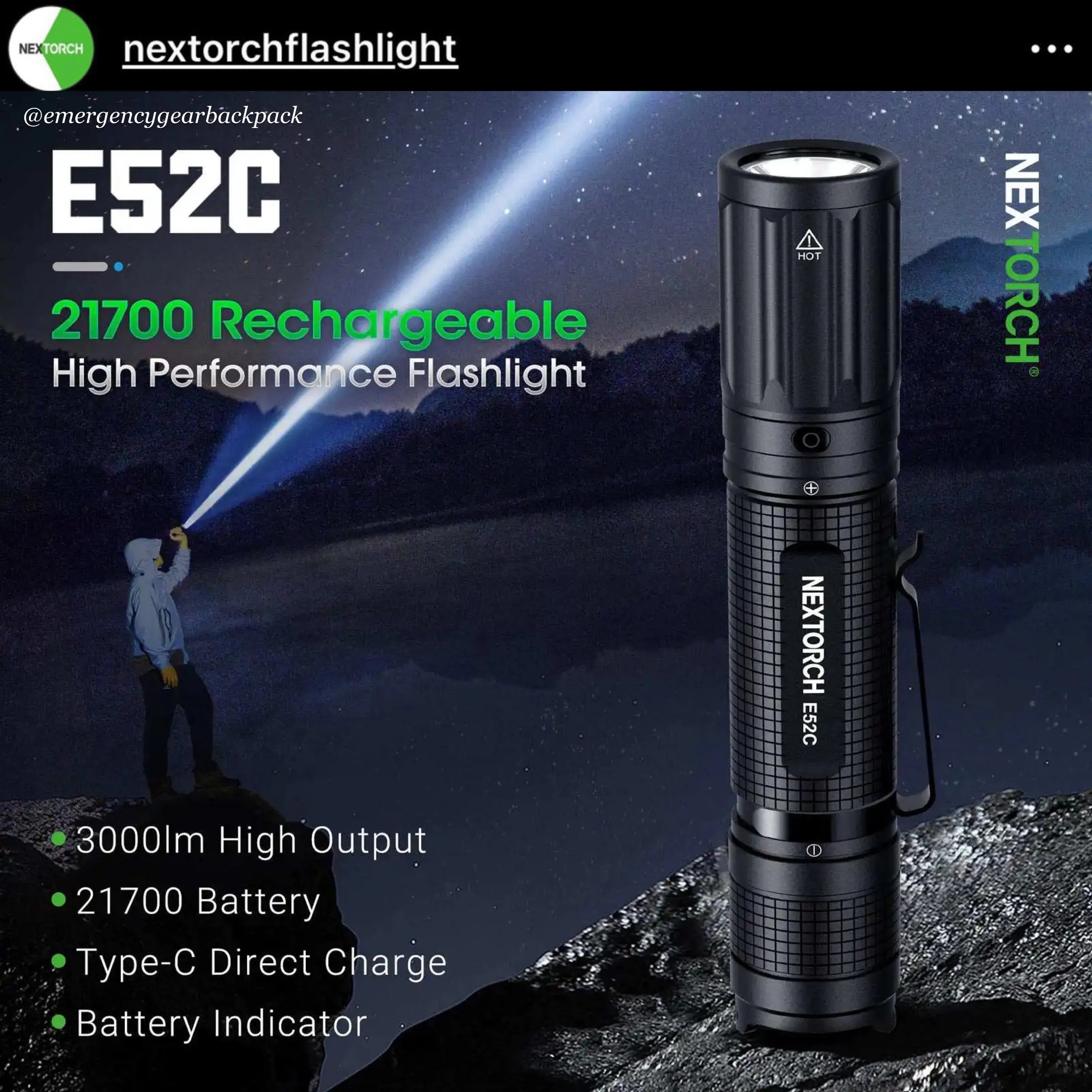 NEXTORCH E52C 3000LMS 210M Outdoor Flashlight