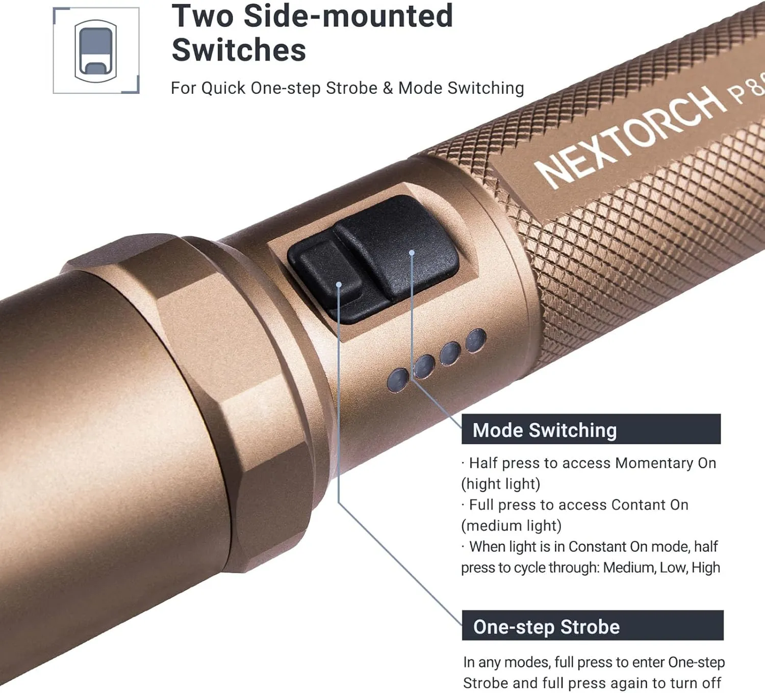 NEXTORCH P80 Rechargeable Flashlight High Lumens, 1600 Lumens LED Tactical Flashlight with 5 Modes & Strobe for Night Duty, Outdoor Adventure, Self-Protection, Daily Use (Wolf Brown)
