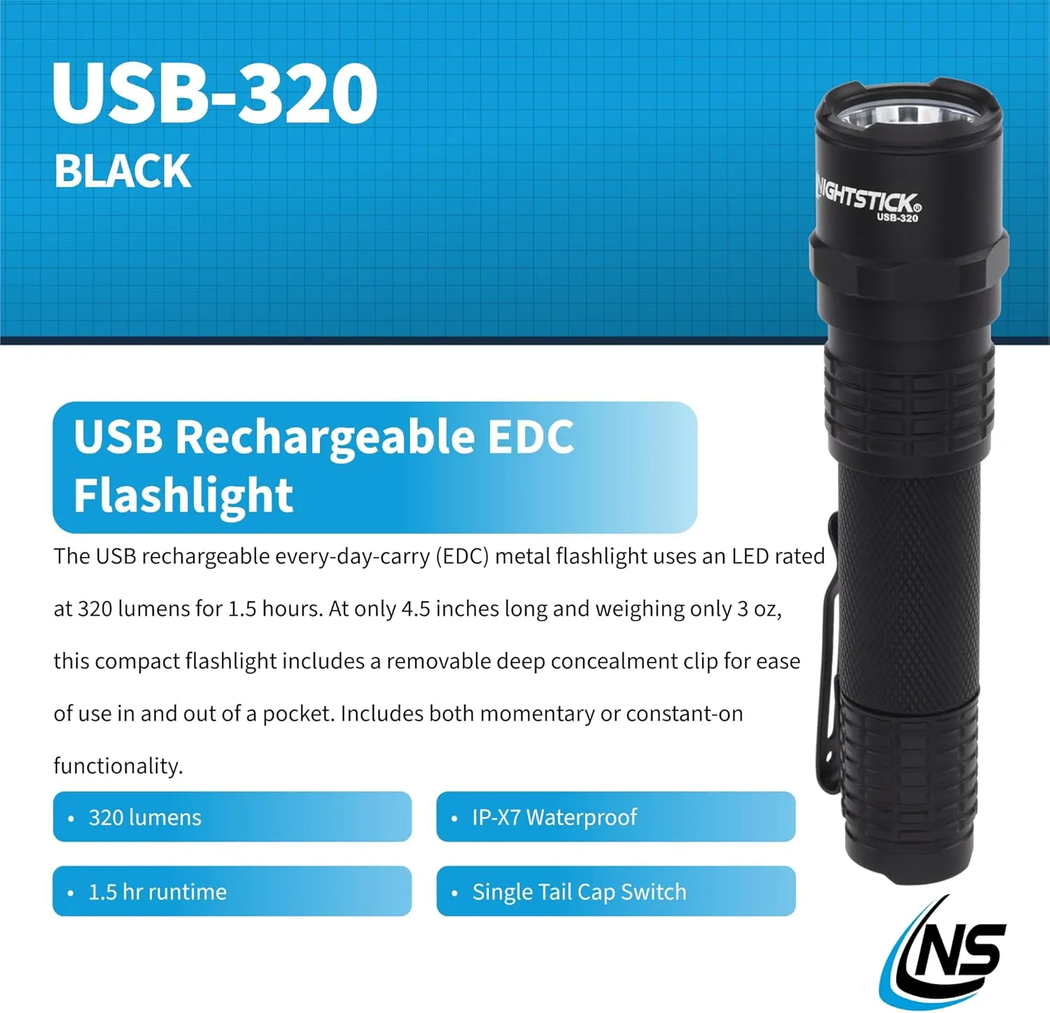 Nightstick USB-320 Rechargeable EDC Flashlight