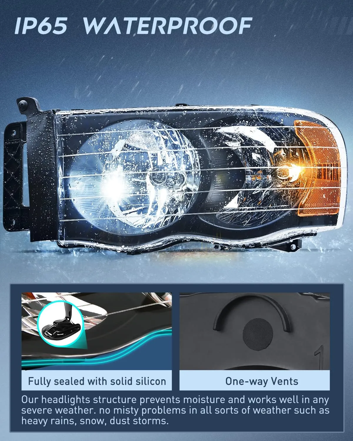 Nilight Headlights for 2002 2003 2004 2005 Ram 1500 2500 3500 Truck,Headlight Assembly Set Driver and Passenger,Headlamp Replacement, Black Housing with Amber Corner Clear Lens