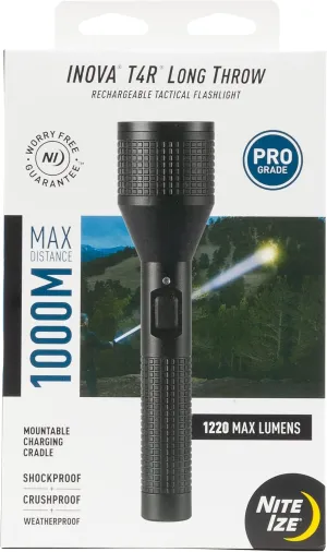 Nite Ize INOVA T4R Long Throw Rechargeable Tactical Flashlight - 1,000-Meter Range - Tactical Flashlight with Aluminum Body & Rechargeable Lithium Ion Battery - Shockproof & Weatherproof Flashlight