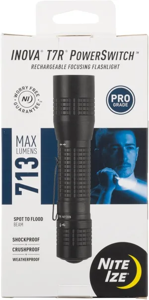 Nite Ize INOVA T7R PowerSwitch Rechargeable Focusing Flashlight - Tactical PowerSwitch LED Flashlight for First Responders, Law Enforcement - Camping & Hiking Supplies - 713 Lumen Tactical Flashlight