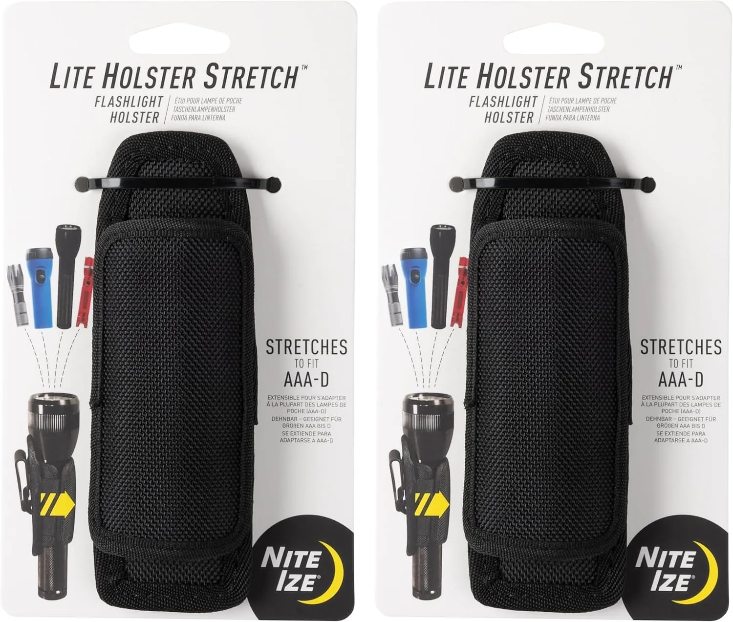 Nite Ize Lite Holster Stretch Flashlight Holster - Belt Clip Flashlight Holder - Soft Hip Clip for Convenient Tactical Flashlight Use - 2 Count (2 Pack)