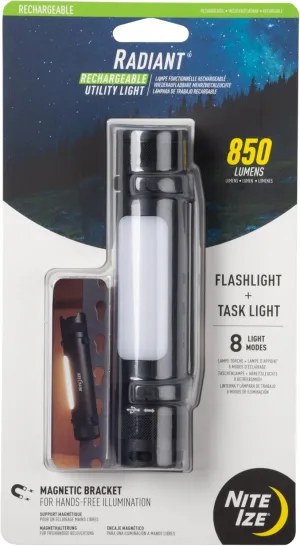 Nite Ize Radiant Rechargeable Utility Light - Magnetic & Rechargeable Flashlight - Bright Lighting Perfect for Outdoor & Job Site Work - Black