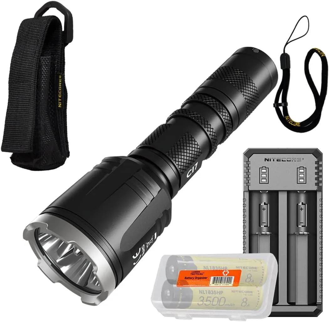 Nitecore CI7 2500 Lumen Tactical Flashlight with 7000mw 940nm Long Range Infrared IR Illuminator and Smart Charger Set (2X NL1835HP) LumenTac Organizer