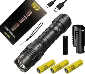 Nitecore Combo P10ix Type-C Rechargeable Ultra Compact Flashlight - 4000 Lumen w/ 2X Extra NL2150HPi Battery and Eco-Sensa Charging Cable