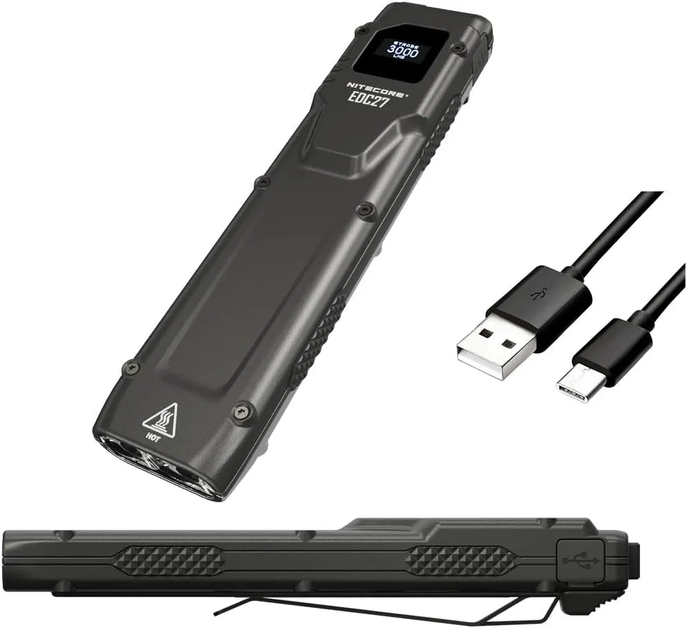Nitecore EDC27 Every Day Carry Rechargeable Flashlight - 3000 Lumens w/Eco-Sensa USB-C Charging Cable