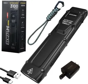 Nitecore EDC27 UHi 3100 Lumen USB Rechargeable Slim Body LED Flashlight EdisonBright Brand Charging Adapter