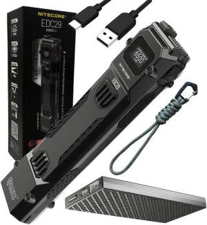 NiteCore EDC29 NB10000 EDC29 Every Day Carry Rechargeable Flashlight -6500 Lumens w NC10000 10,000mAh PowerCharger and Eco Sensa USB C Charging Cable