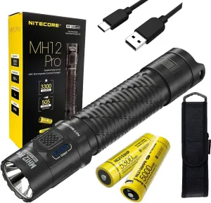 Nitecore MH12 PRO Rechargeable Flashlight -3,200 Lumens w/Extra NL2150HPR Battery and Eco Sensa USB-C Charging Cable