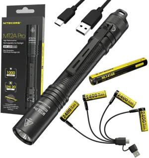 Nitecore MT2A Pro 1000 Lumens Rechargeable AA Flashlight   4x NH2400 USB-C Rechargeable 1.5V AA Batteries - Compact, High Output, Waterproof