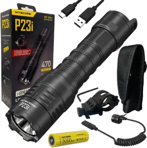 Nitecore P23i Long Range Tactical Flashlight- 3,000 Lumens w/ RSW2i Remote Switch, GM06 Offset Mount, Battery and Eco Sensa USB-C Cable