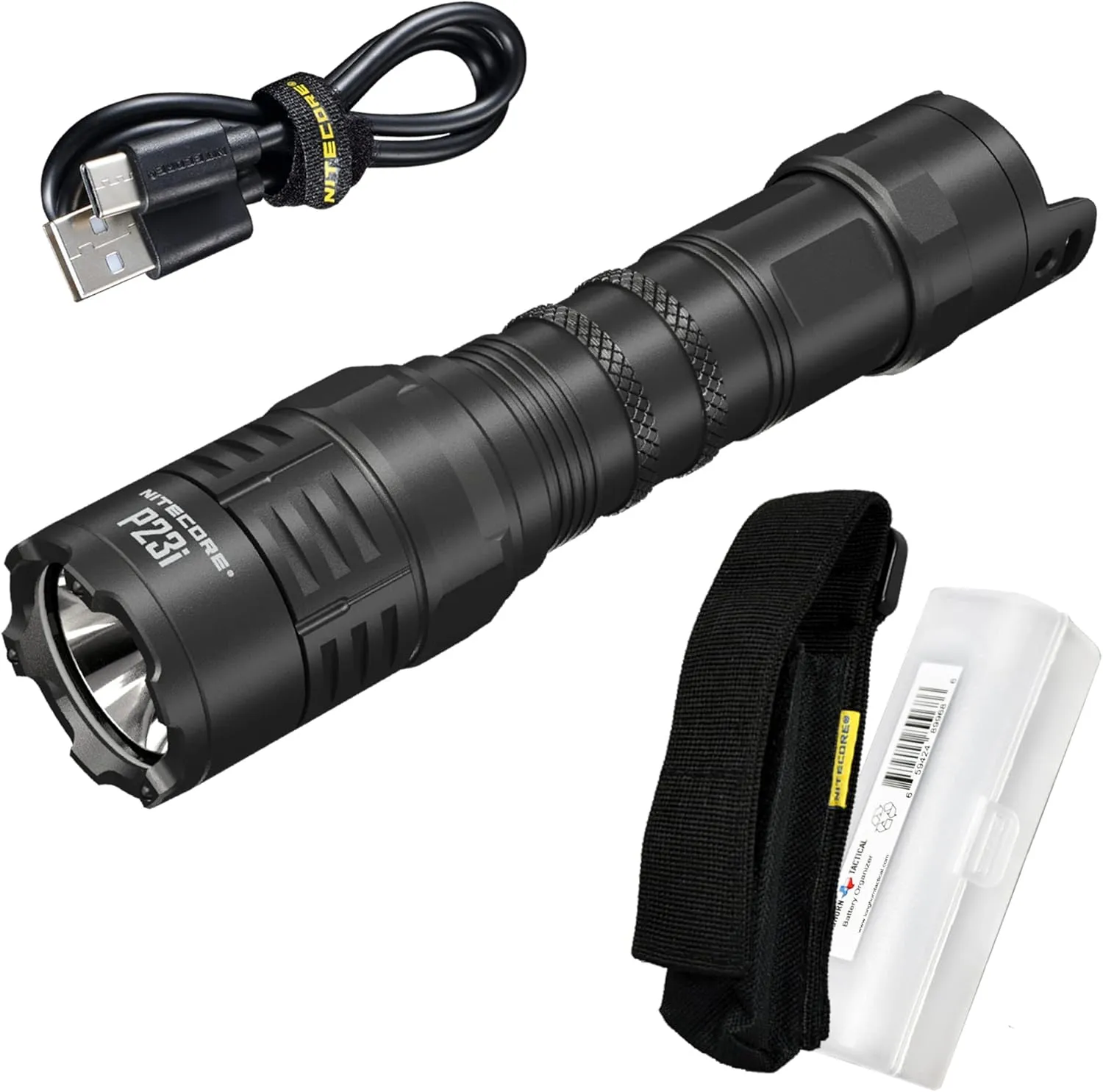 Nitecore P23i Tactical Flashlight, 3000 Lumen USB-C Rechargeable Long Throw Super Bright with Lumentac Organizer