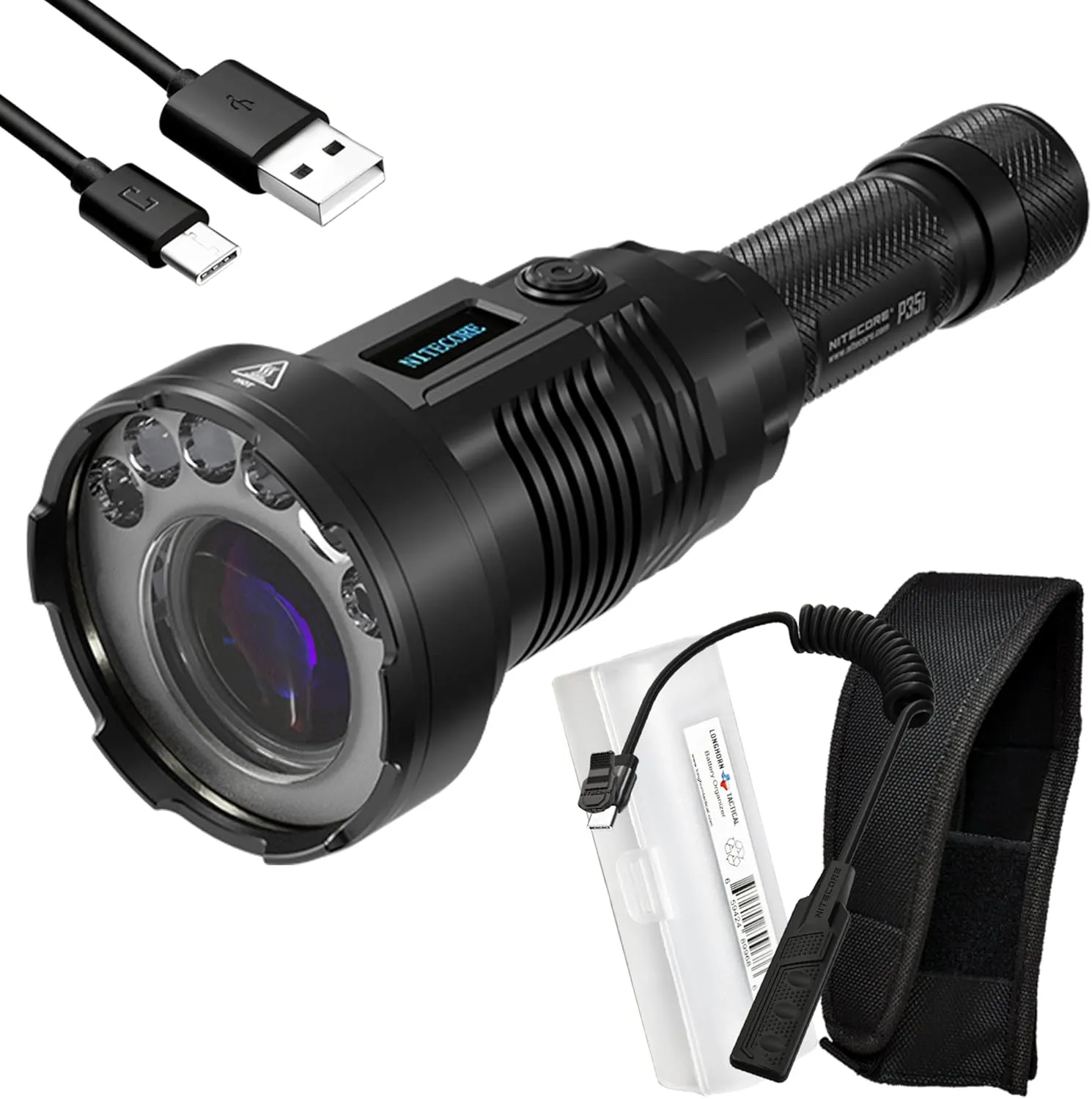 Nitecore P35i LEP Flashlight, 3000 Lumen 1804 Yards Long Throw USB-C Rechargeable with LumenTac Organizer, for Hunting Search and Rescue