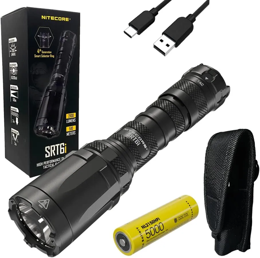 Nitecore SRT6i High Performance SmartRing Rechargeable Flashlight - 2100 Lumens w/Battery, Holster and Eco-Sensa USB-C Charging Cable Included