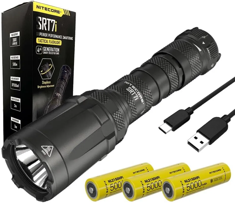 NITECORE SRT7i Superior Performance SmartRing Flashlight- 3,000 lumens w/ 2x EXTRA Battery and Eco-Sensa USB-C Charging cable Included