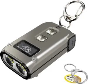 Nitecore TINI 2 Keychain Flashlight, 500 Lumen USB-C Rechargeable Fast Charging with Digital Display (Titanium)