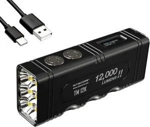 Nitecore TM12K Flashlight, 12,000 Lumen High Lumen LED USB-C Rechargeable with Digitial Display and Organizer