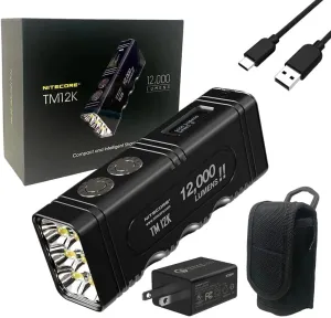 NITECORE TM12K Tiny Monster TYPE-C Rechargeable Flashlight - 12,000 Lumen Burst Output w/ 3Amp Wall Adapter and Battery Included