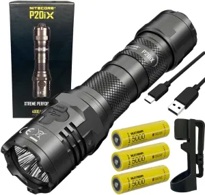 Nitecore Value Bundle P20iX USB-C Type-C USB LED Flashlight - 4000 Lumen - w/Premium Accessories- 2X Extra NL2150HPi and Eco-Sensa Belt Holster