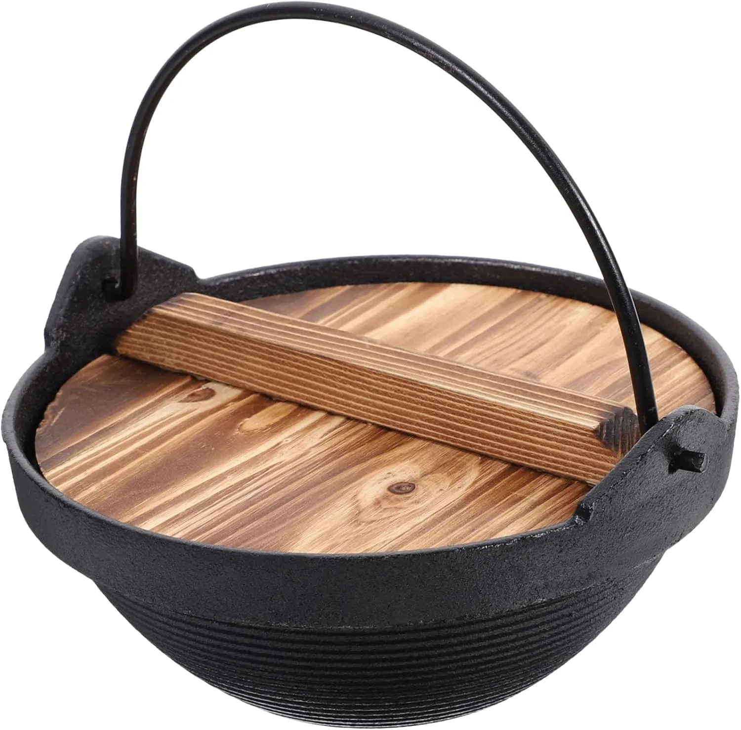 Non-stick Cast Japanese Cooking Pot for Camping Cookware Set with Wooden Lid
