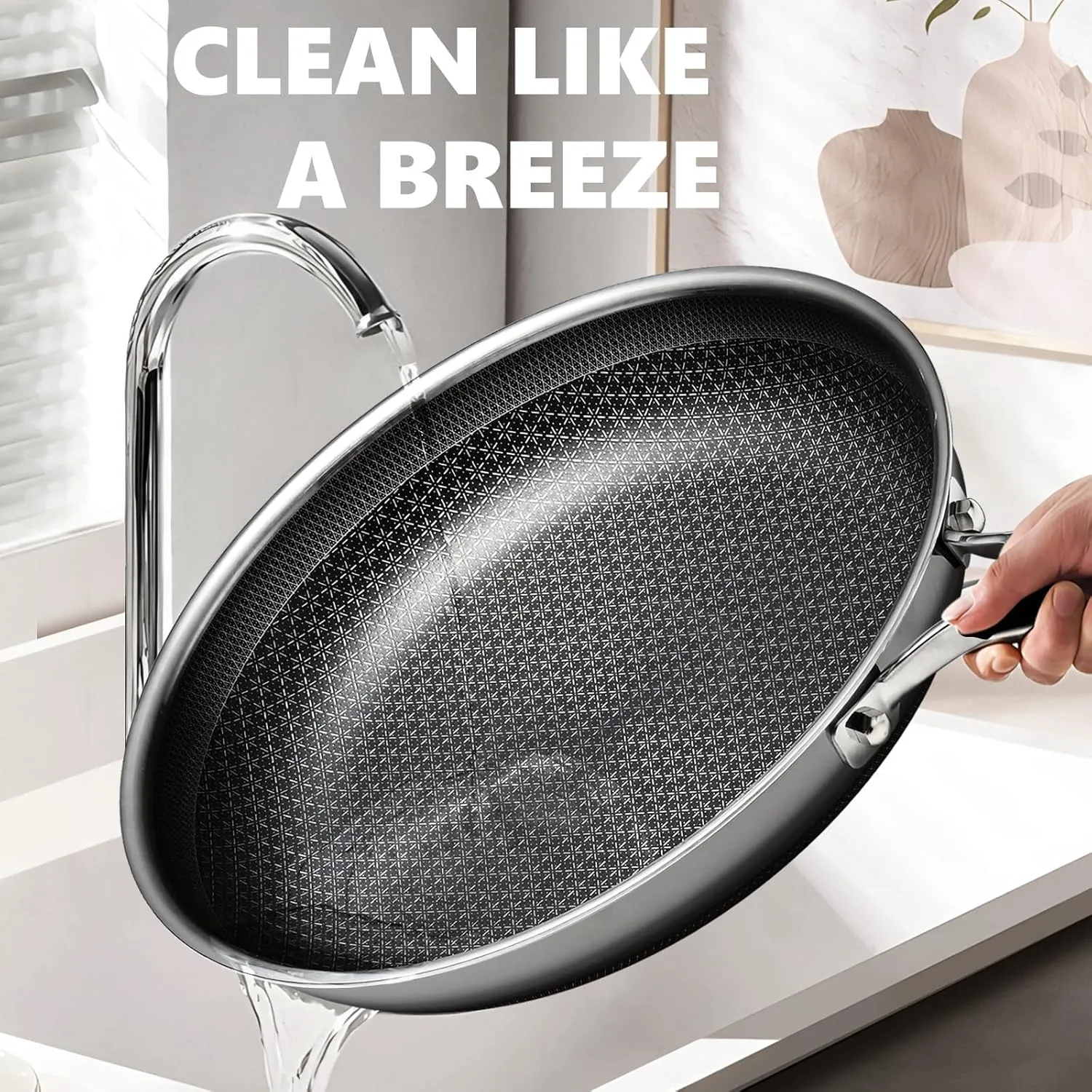 Non Stick Frying Pans Set, Hybrid Pans Set Nonstick (8 10 12inch),Pan for cooking, PFOA Free Kitchen set, Dishwasher and Oven Safe Cookware Sets, Induction Compatible Stainless Steel Skillets