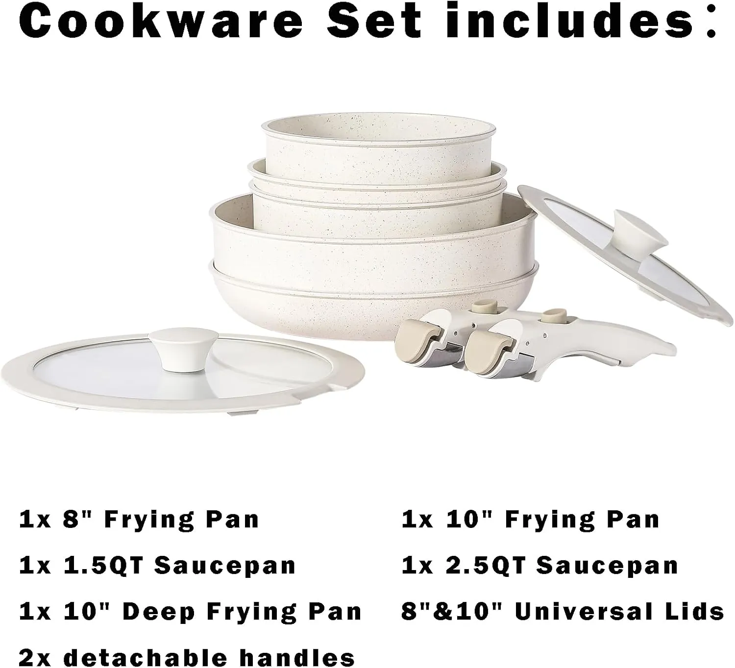 Non Stick Pot and Pan Set with Removable Handle, Ceramic Cookware Set Detachable Handle, Induction Kitchen Camping Stackable Pots Pans, Dishwasher/Oven Safe, Grey